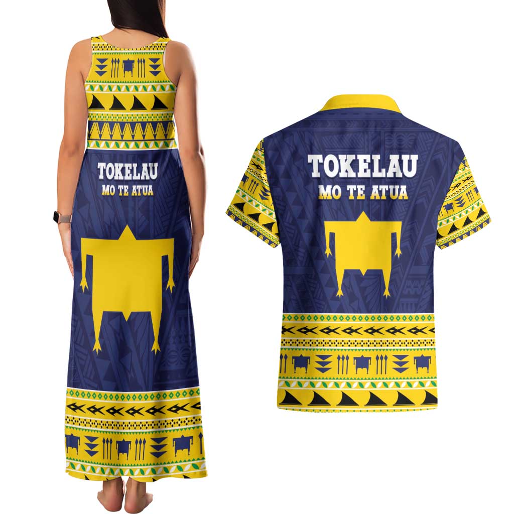 Tokelau Christmas Couples Matching Tank Maxi Dress and Hawaiian Shirt Tokelauan Turtle Santa Sleigh