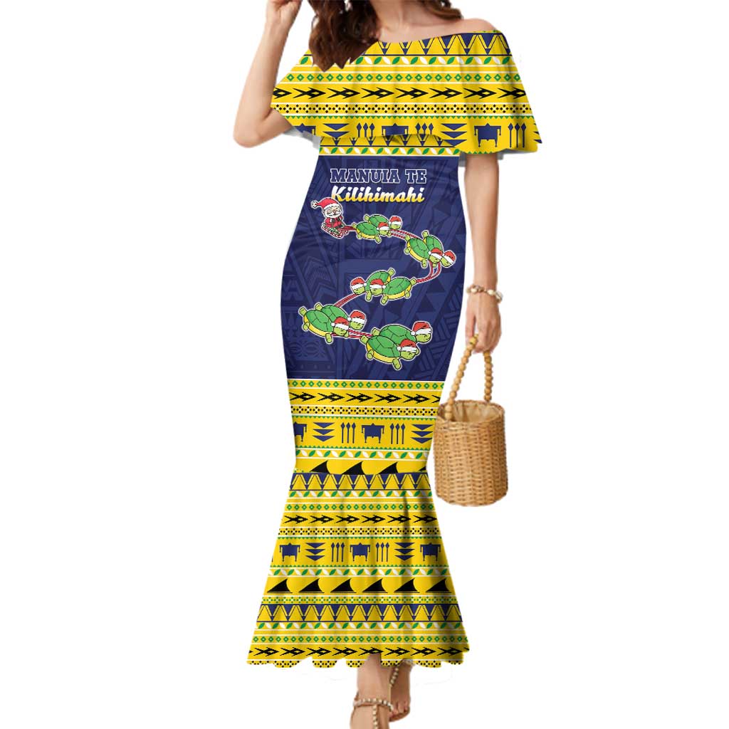 Tokelau Christmas Family Matching Mermaid Dress and Hawaiian Shirt Tokelauan Turtle Santa Sleigh