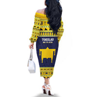 Tokelau Christmas Family Matching Off The Shoulder Long Sleeve Dress and Hawaiian Shirt Tokelauan Turtle Santa Sleigh