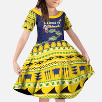 Tokelau Christmas Family Matching Off Shoulder Maxi Dress and Hawaiian Shirt Tokelauan Turtle Santa Sleigh LT05 Daughter's Dress Yellow - Polynesian Pride