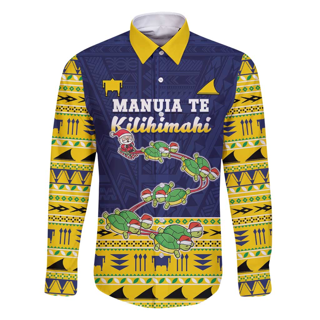 Tokelau Christmas Family Matching Off Shoulder Maxi Dress and Hawaiian Shirt Tokelauan Turtle Santa Sleigh LT05 Dad's Shirt - Long Sleeve Yellow - Polynesian Pride