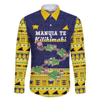 Tokelau Christmas Family Matching Off Shoulder Maxi Dress and Hawaiian Shirt Tokelauan Turtle Santa Sleigh LT05 Dad's Shirt - Long Sleeve Yellow - Polynesian Pride