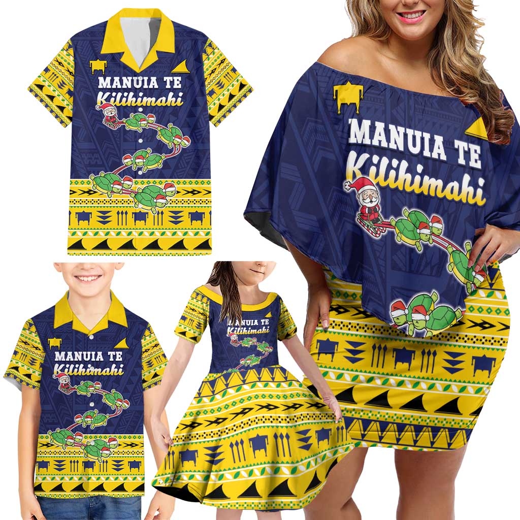 Tokelau Christmas Family Matching Off Shoulder Short Dress and Hawaiian Shirt Tokelauan Turtle Santa Sleigh LT05 - Polynesian Pride