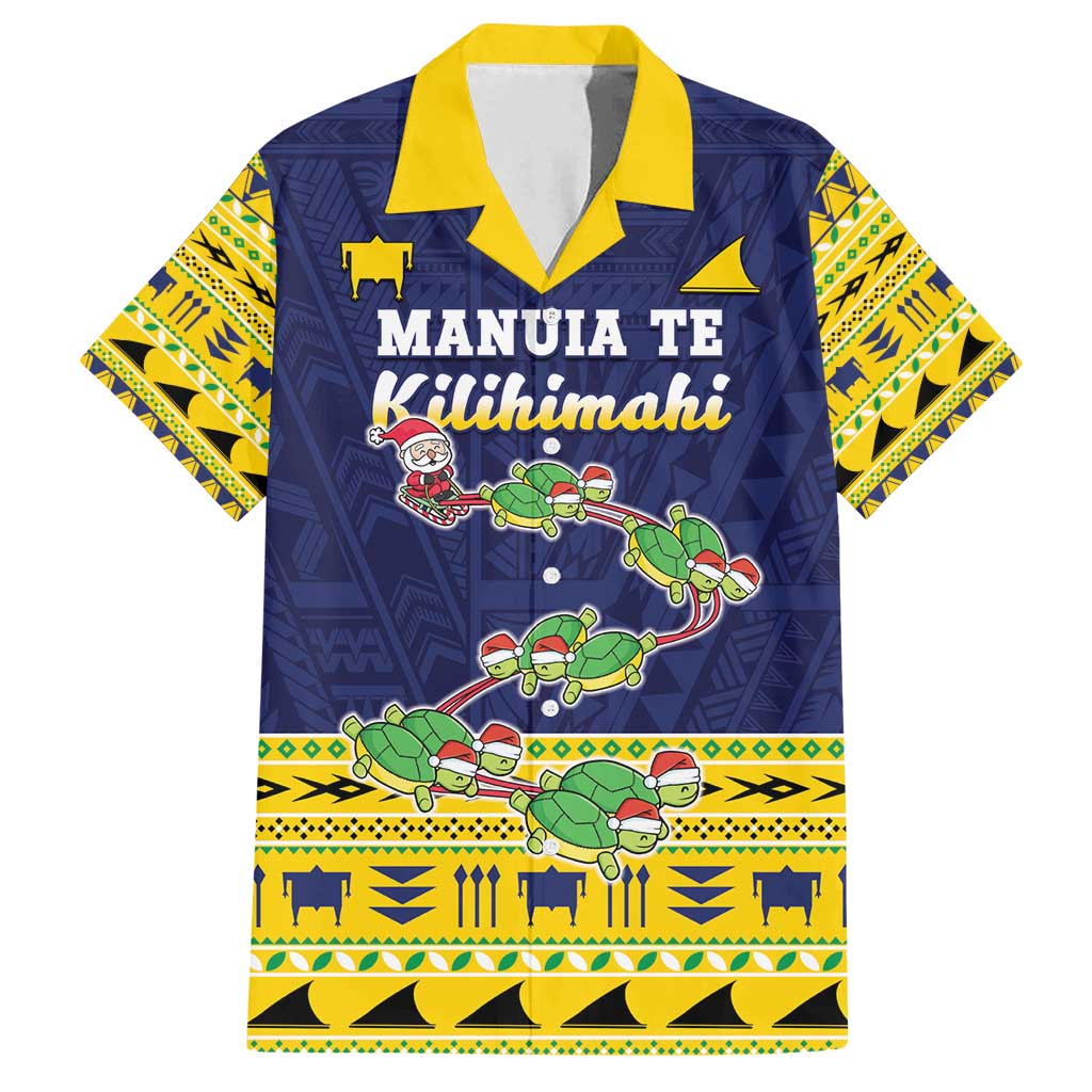Tokelau Christmas Family Matching Off Shoulder Short Dress and Hawaiian Shirt Tokelauan Turtle Santa Sleigh LT05 Dad's Shirt - Short Sleeve Yellow - Polynesian Pride