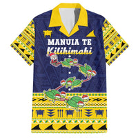 Tokelau Christmas Family Matching Off Shoulder Short Dress and Hawaiian Shirt Tokelauan Turtle Santa Sleigh LT05 Dad's Shirt - Short Sleeve Yellow - Polynesian Pride
