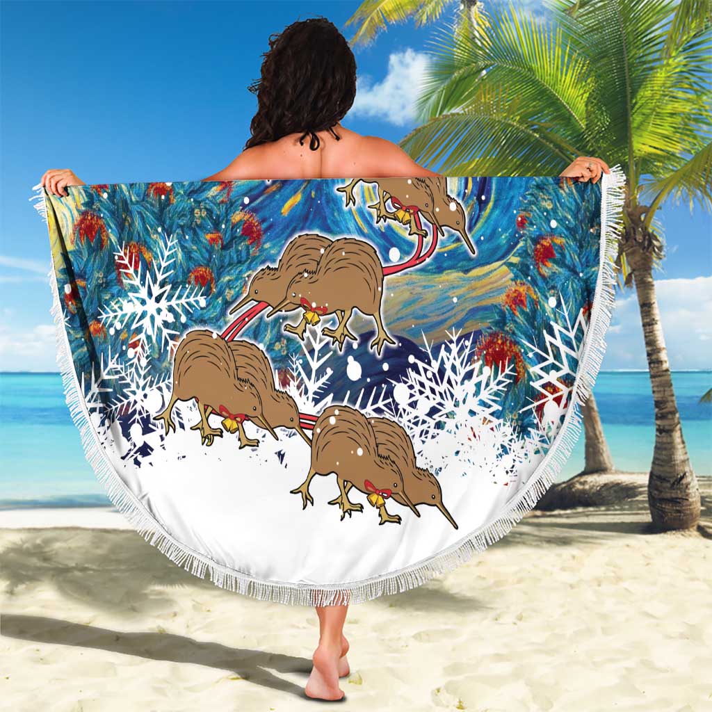 New Zealand Christmas Beach Blanket Kiwis Santa Sleigh Starry Night Style