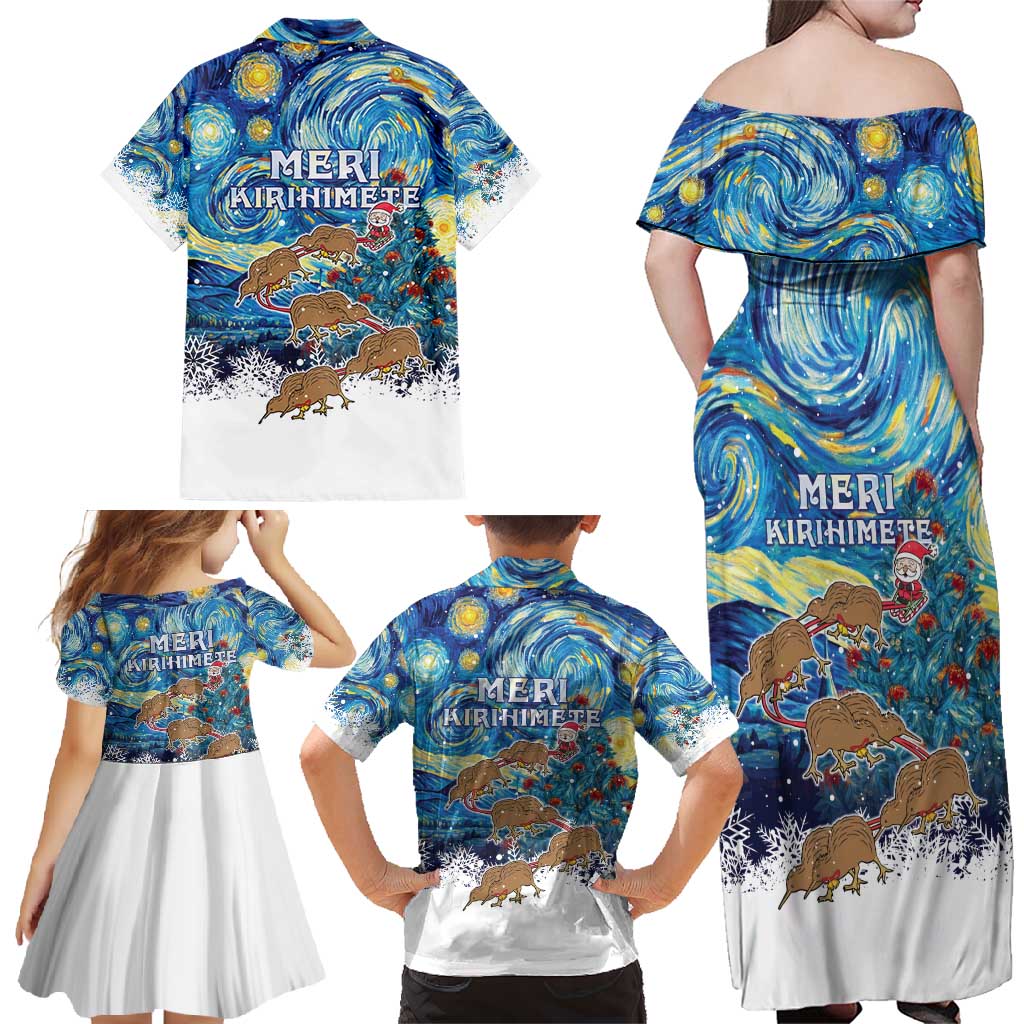 New Zealand Christmas Family Matching Off Shoulder Maxi Dress and Hawaiian Shirt Kiwis Santa Sleigh Starry Night Style LT05 - Polynesian Pride