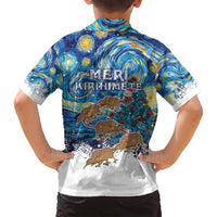 New Zealand Christmas Family Matching Off Shoulder Short Dress and Hawaiian Shirt Kiwis Santa Sleigh Starry Night Style LT05 - Polynesian Pride