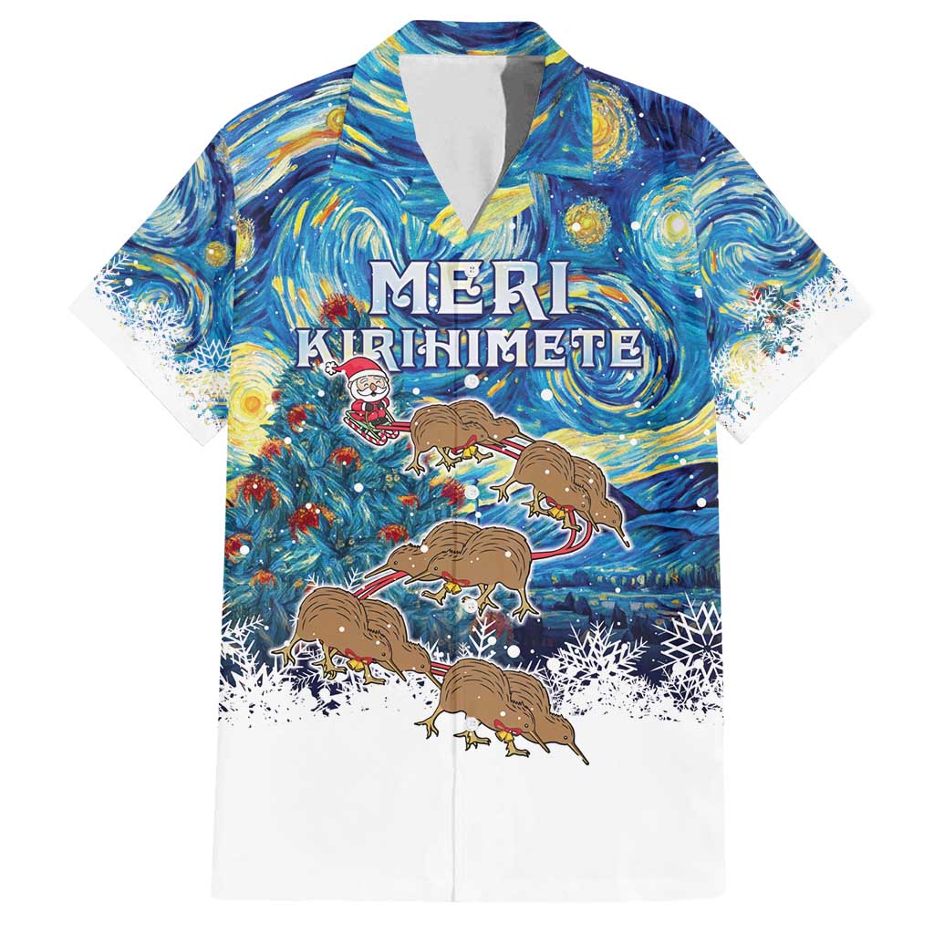 New Zealand Christmas Family Matching Off Shoulder Short Dress and Hawaiian Shirt Kiwis Santa Sleigh Starry Night Style LT05 Dad's Shirt - Short Sleeve Blue - Polynesian Pride