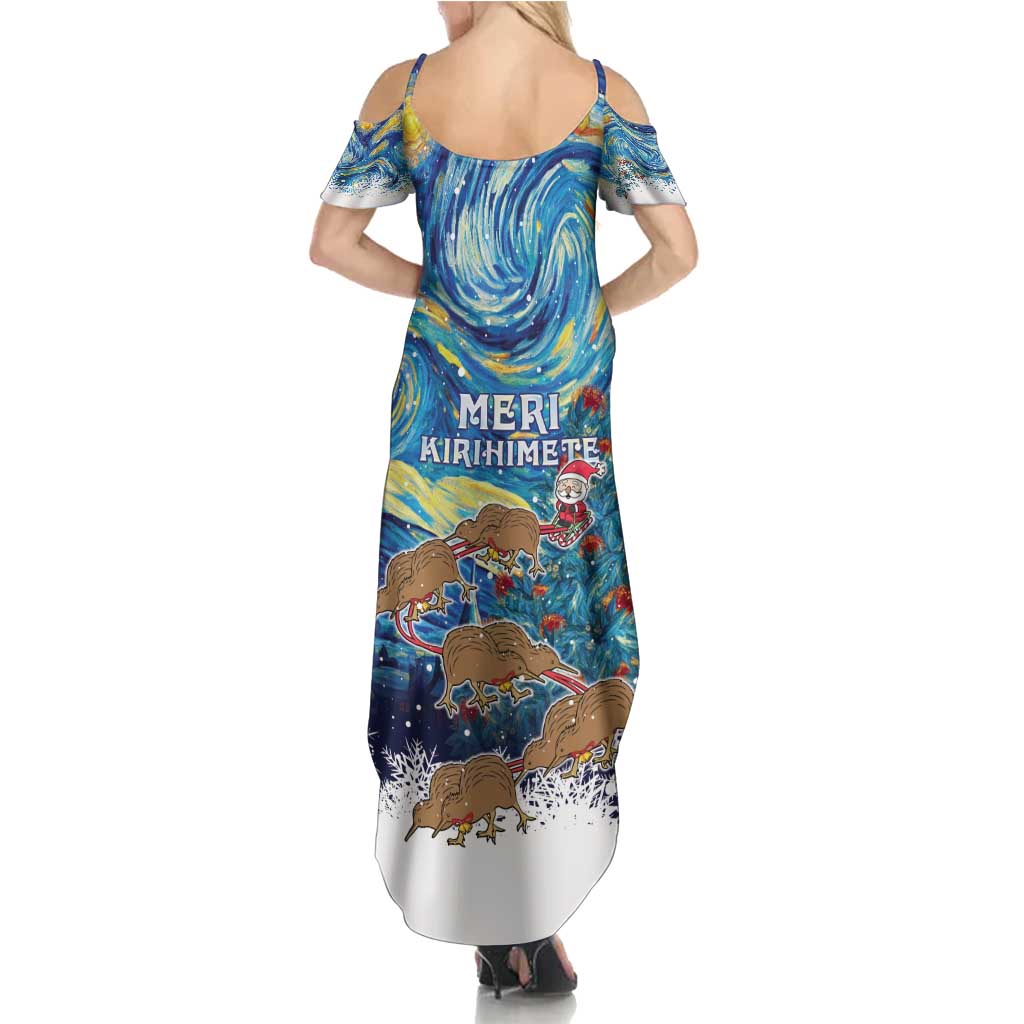 New Zealand Christmas Family Matching Summer Maxi Dress and Hawaiian Shirt Kiwis Santa Sleigh Starry Night Style