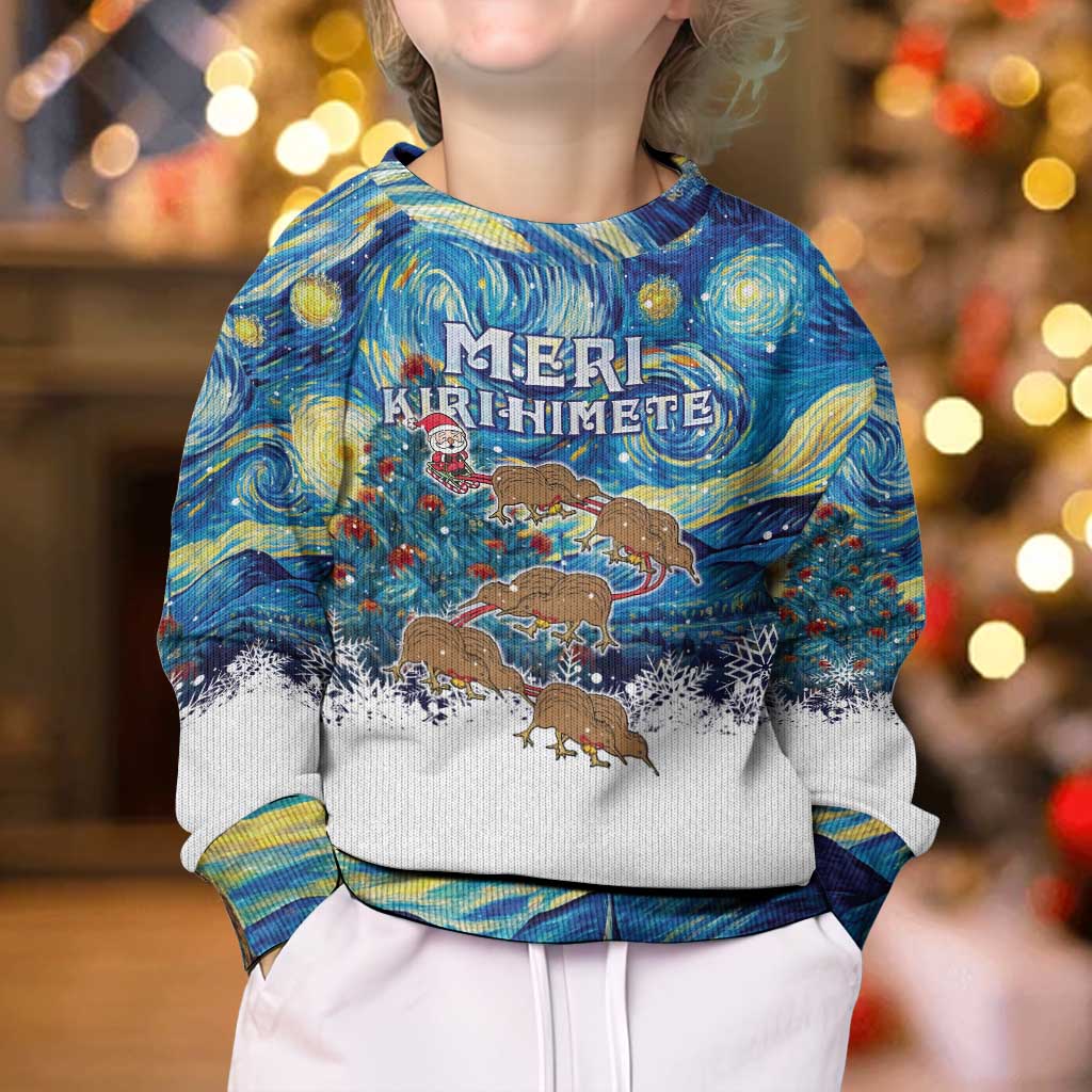 New Zealand Christmas Kid Ugly Christmas Sweater Kiwis Santa Sleigh Starry Night Style LT05 - Polynesian Pride