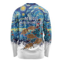 New Zealand Christmas Long Sleeve Shirt Kiwis Santa Sleigh Starry Night Style