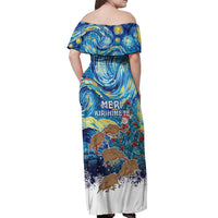 New Zealand Christmas Off Shoulder Maxi Dress Kiwis Santa Sleigh Starry Night Style