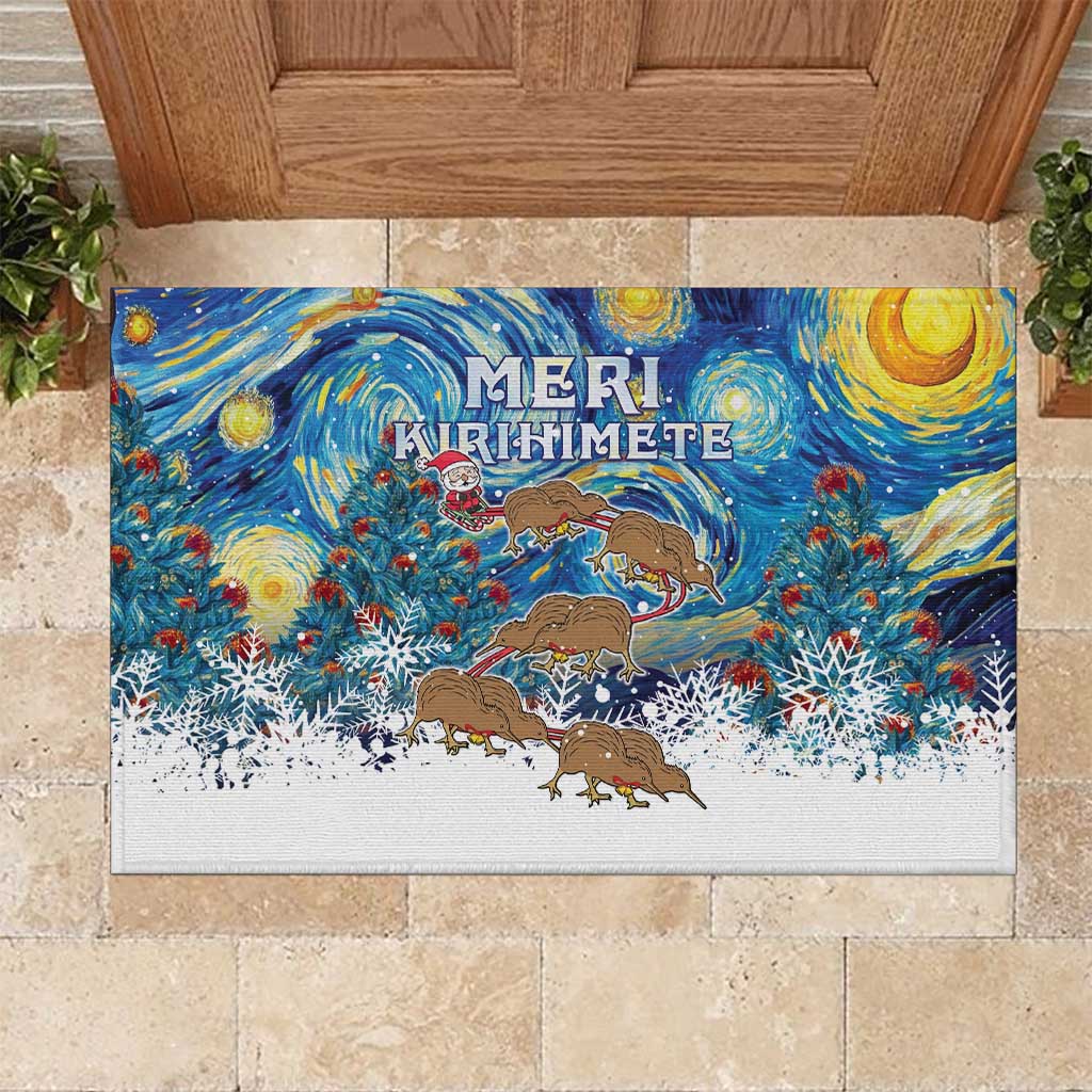 New Zealand Christmas Rubber Doormat Kiwis Santa Sleigh Starry Night Style
