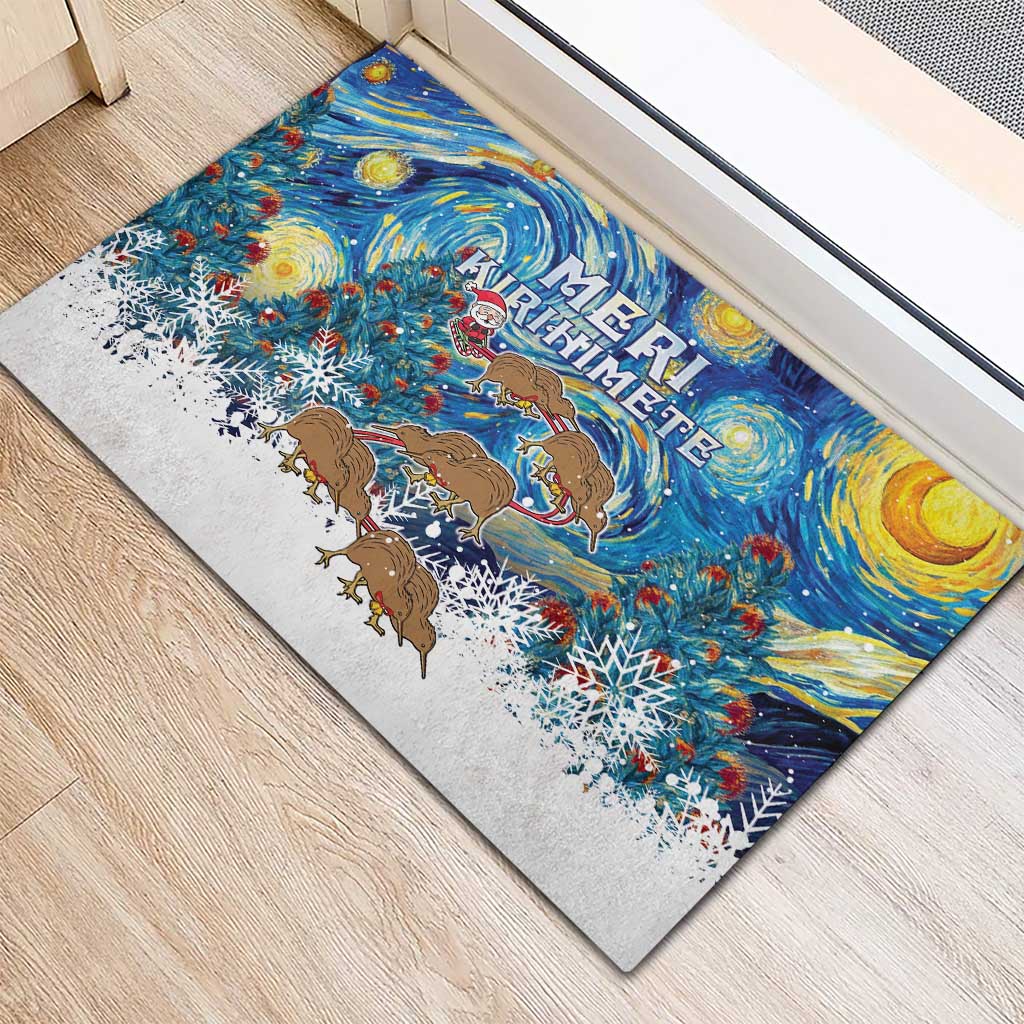 New Zealand Christmas Rubber Doormat Kiwis Santa Sleigh Starry Night Style