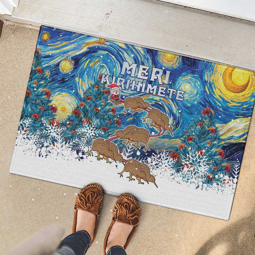 New Zealand Christmas Rubber Doormat Kiwis Santa Sleigh Starry Night Style
