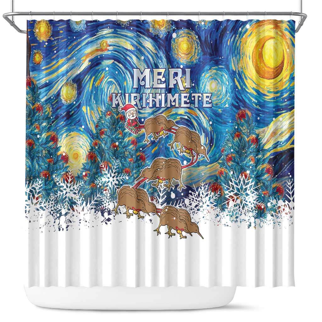 New Zealand Christmas Shower Curtain Kiwis Santa Sleigh Starry Night Style