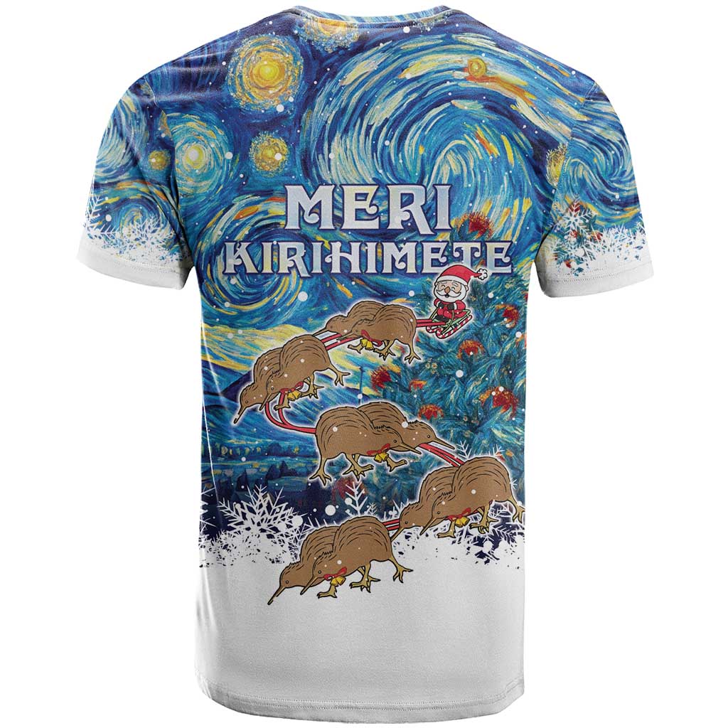 New Zealand Christmas T Shirt Kiwis Santa Sleigh Starry Night Style