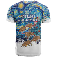 New Zealand Christmas T Shirt Kiwis Santa Sleigh Starry Night Style