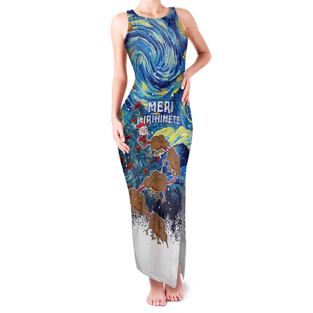 New Zealand Christmas Tank Maxi Dress Kiwis Santa Sleigh Starry Night Style