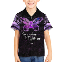 Pancreatic Cancer Awareness Family Matching Puletasi Dress and Hawaiian Shirt Keep Calm And Fight On Polynesian Pattern LT05 Son's Shirt Purple - Polynesian Pride