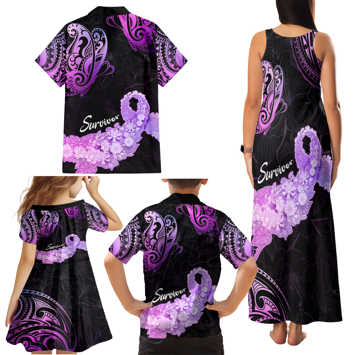 Pancreatic Cancer Awareness Family Matching Tank Maxi Dress and Hawaiian Shirt Keep Calm And Fight On Polynesian Pattern LT05 - Polynesian Pride