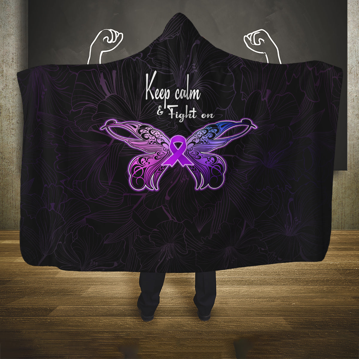 Pancreatic Cancer Awareness Hooded Blanket Keep Calm And Fight On Polynesian Pattern LT05 One Size Purple - Polynesian Pride