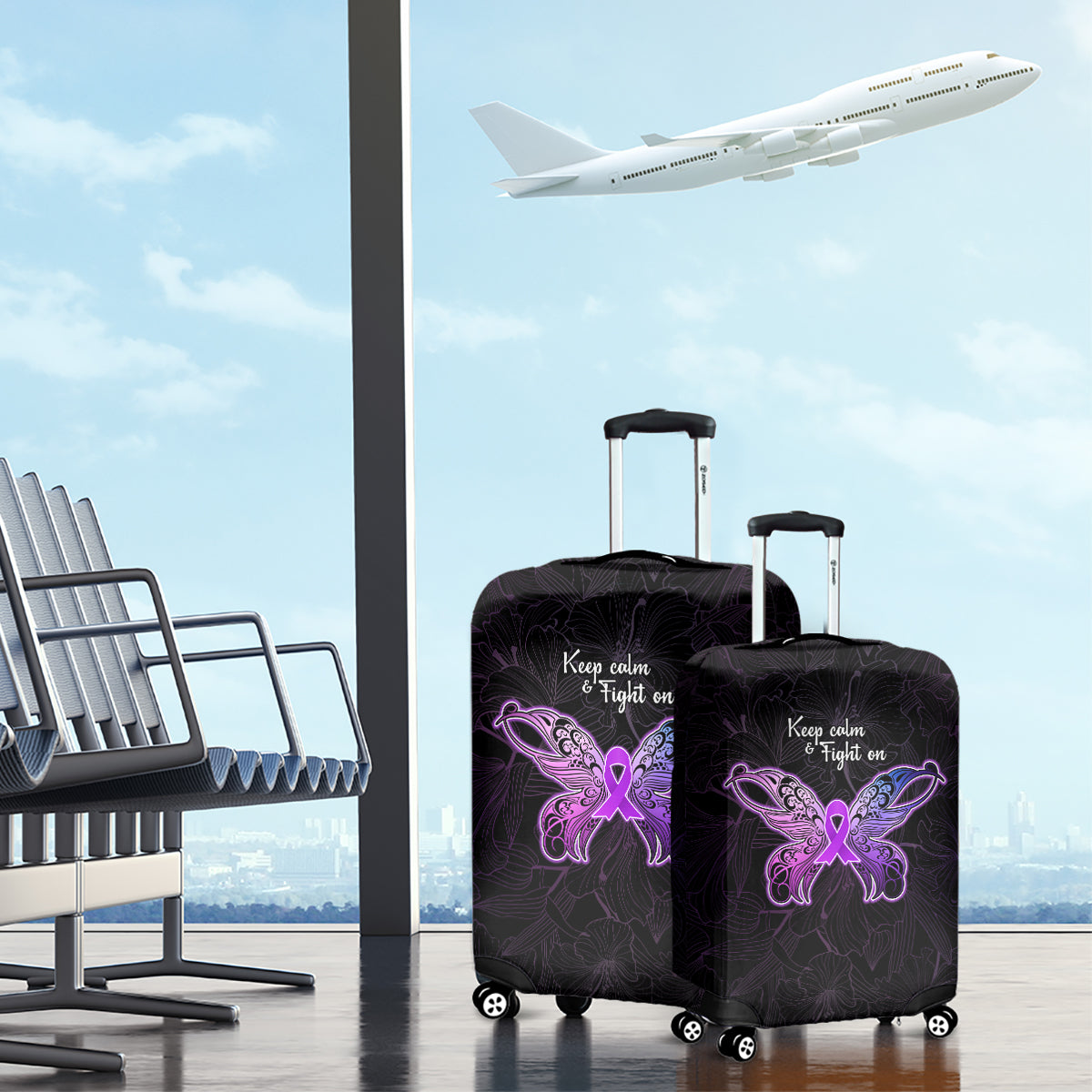 Pancreatic Cancer Awareness Luggage Cover Keep Calm And Fight On Polynesian Pattern LT05 - Polynesian Pride