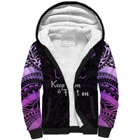 Pancreatic Cancer Awareness Sherpa Hoodie Keep Calm And Fight On Polynesian Pattern LT05 Unisex Purple - Polynesian Pride