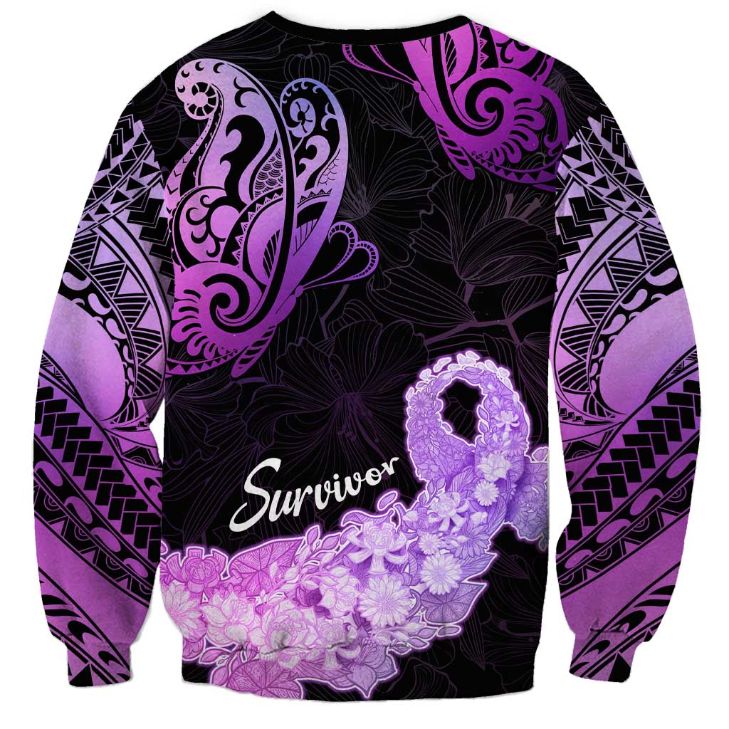 Pancreatic Cancer Awareness Sweatshirt Keep Calm And Fight On Polynesian Pattern LT05