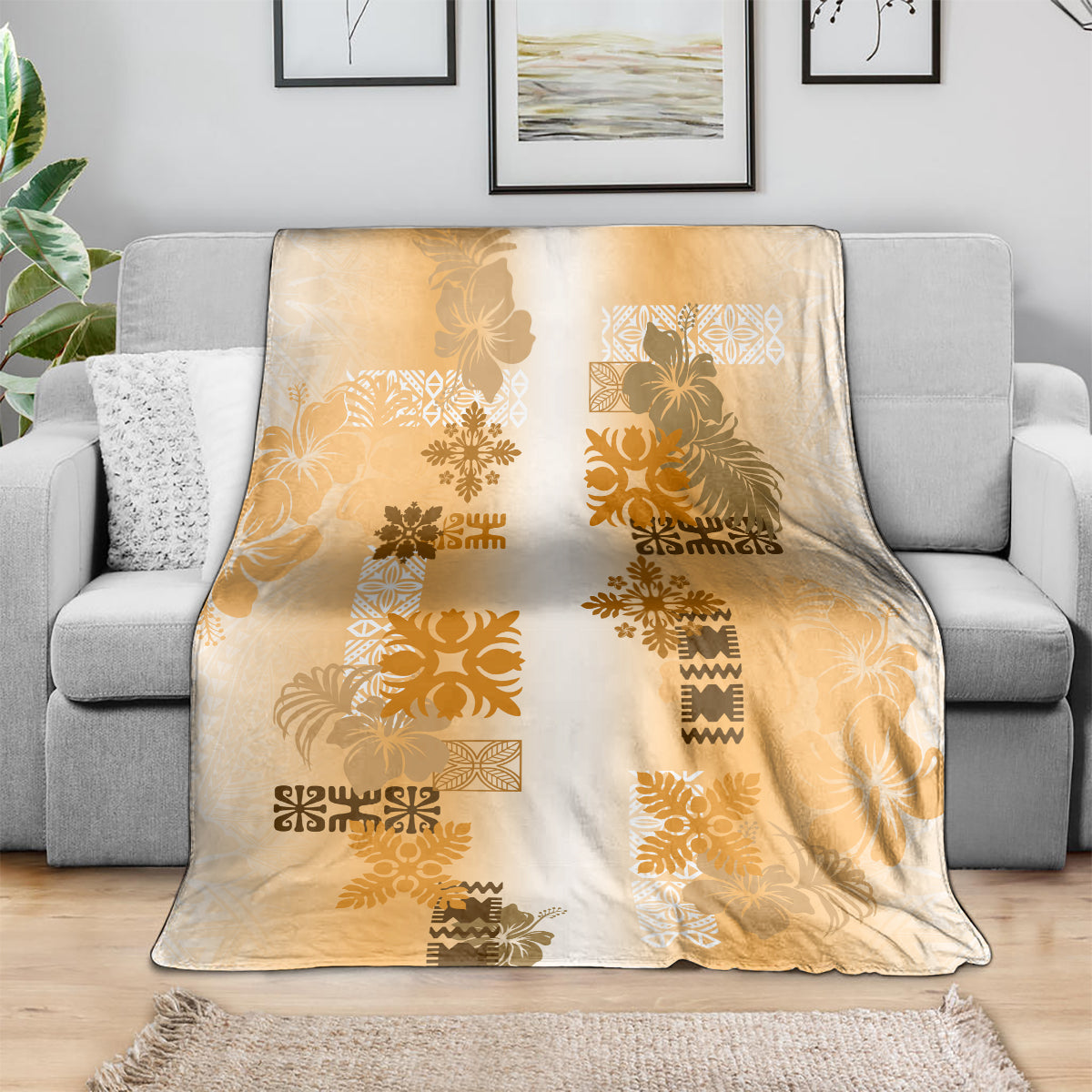 Hawaiian Quilt Blanket Vintage Pattern Brown LT05 - Polynesian Pride