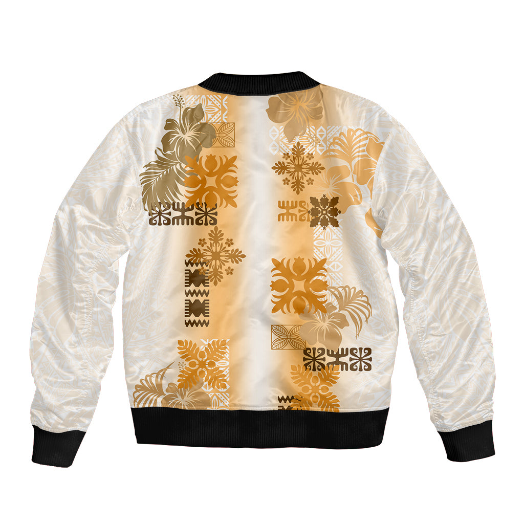 Hawaiian Quilt Bomber Jacket Vintage Pattern Brown LT05 - Polynesian Pride