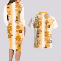 Hawaiian Quilt Couples Matching Long Sleeve Bodycon Dress and Hawaiian Shirt Vintage Pattern Brown LT05 - Polynesian Pride
