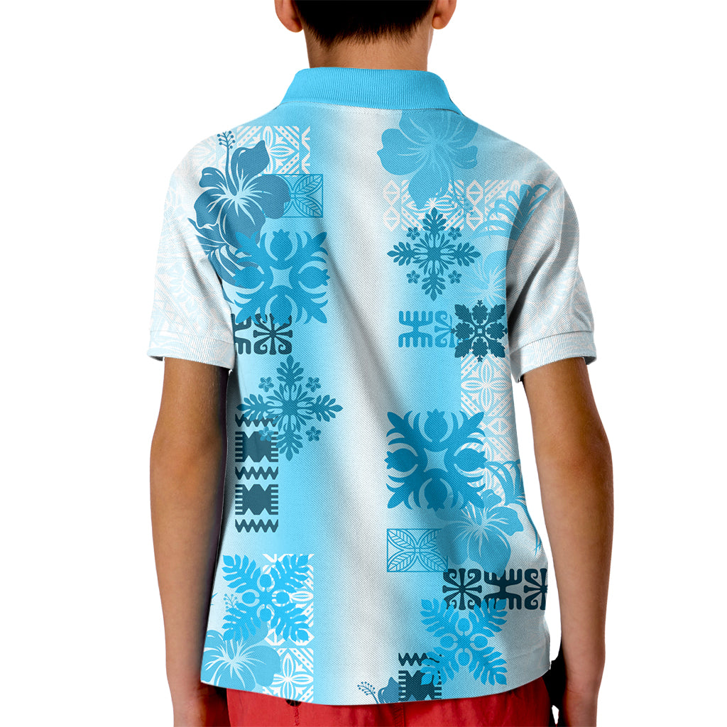 Hawaiian Quilt Kid Polo Shirt Vintage Pattern Blue LT05 - Polynesian Pride