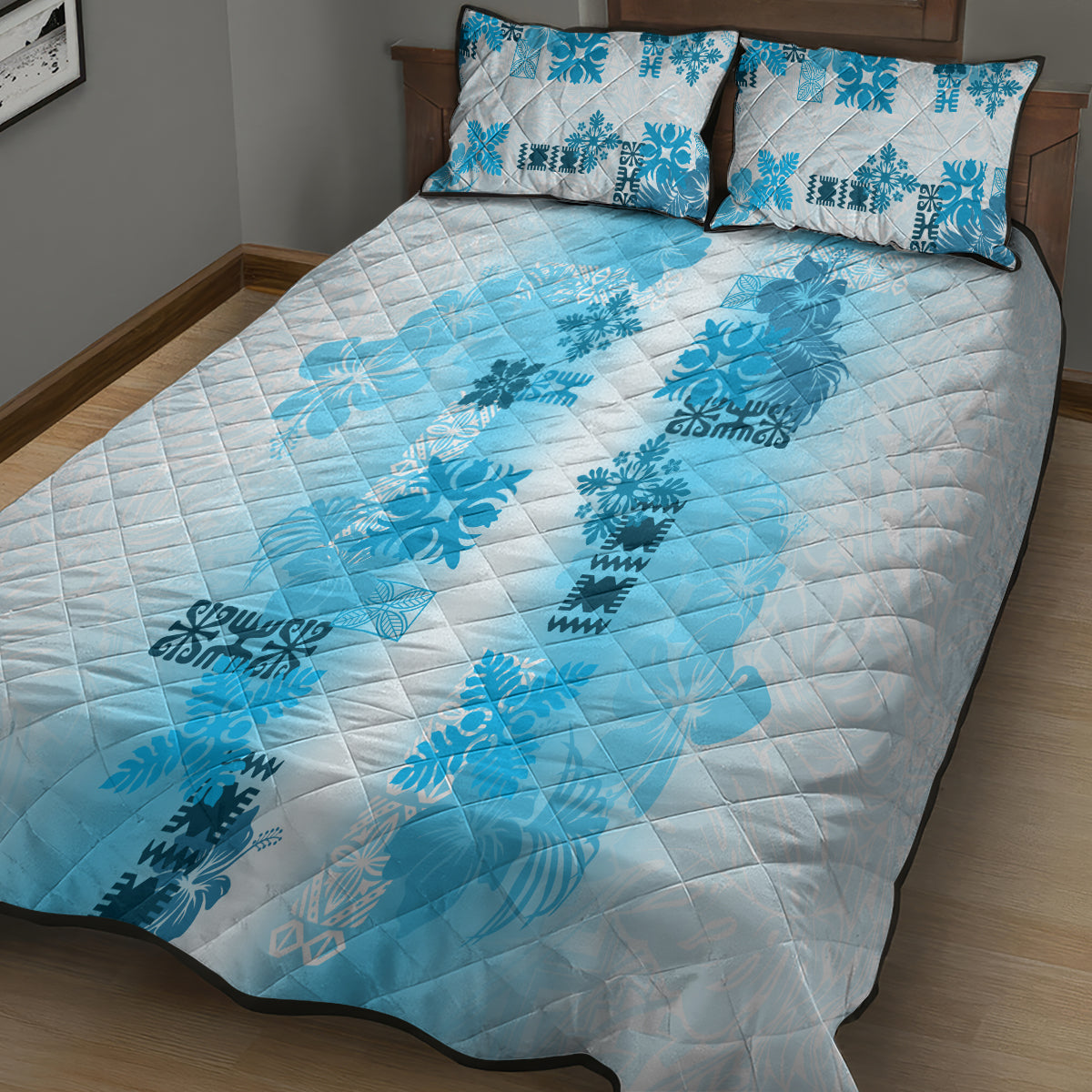 Hawaiian Quilt Quilt Bed Set Vintage Pattern Blue LT05 - Polynesian Pride