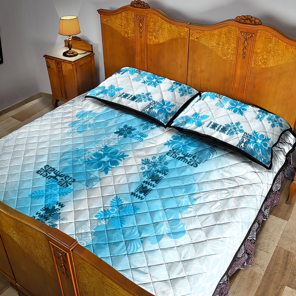 Hawaiian Quilt Quilt Bed Set Vintage Pattern Blue LT05 - Polynesian Pride