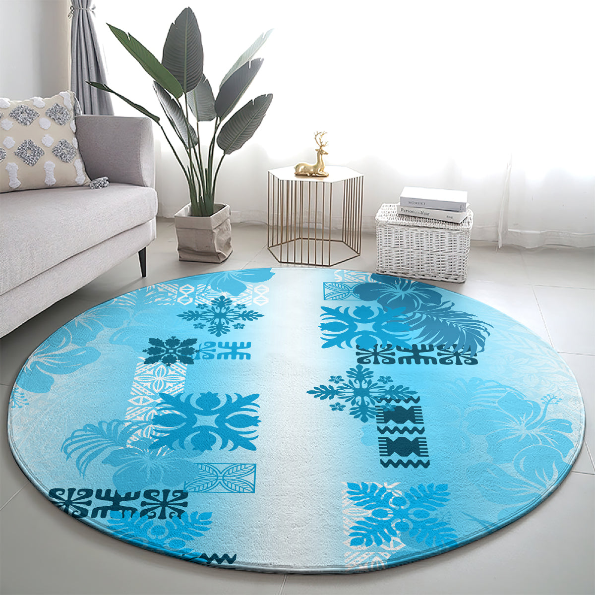Hawaiian Quilt Round Carpet Vintage Pattern Blue LT05 - Polynesian Pride
