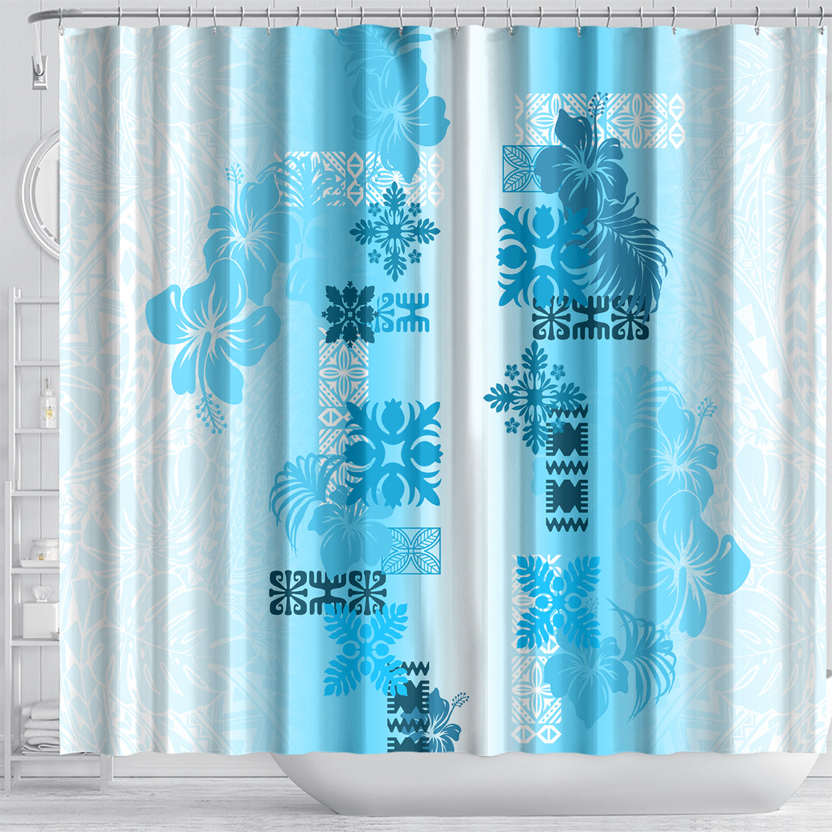 Hawaiian Quilt Shower Curtain Vintage Pattern Blue LT05 - Polynesian Pride