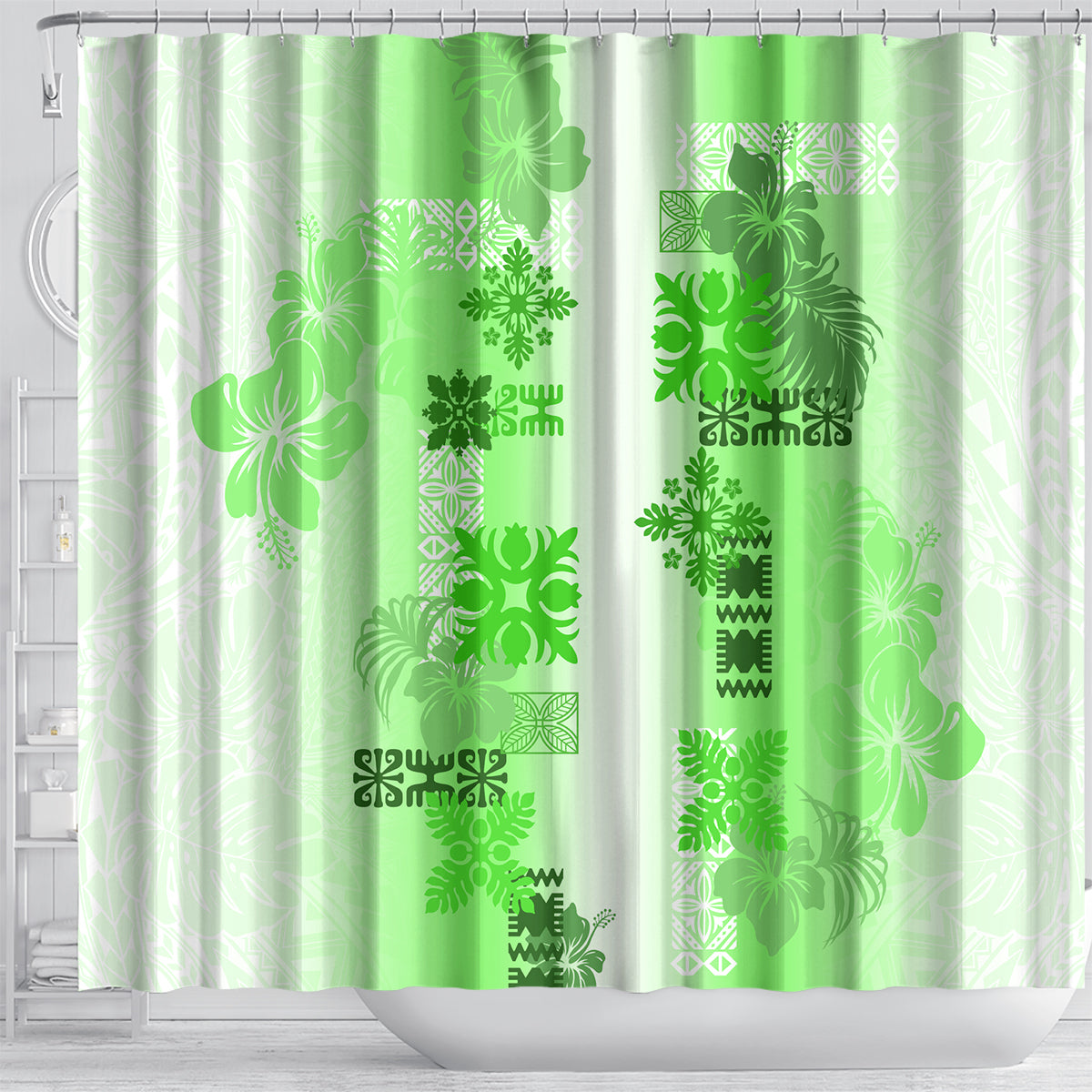 Hawaiian Quilt Shower Curtain Vintage Pattern Green LT05 - Polynesian Pride