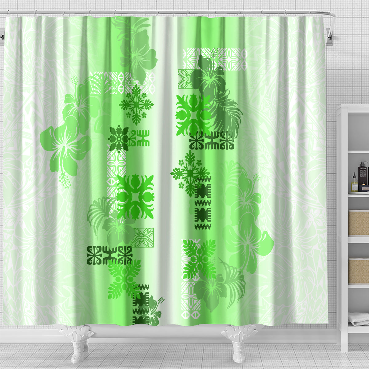 Hawaiian Quilt Shower Curtain Vintage Pattern Green LT05 - Polynesian Pride