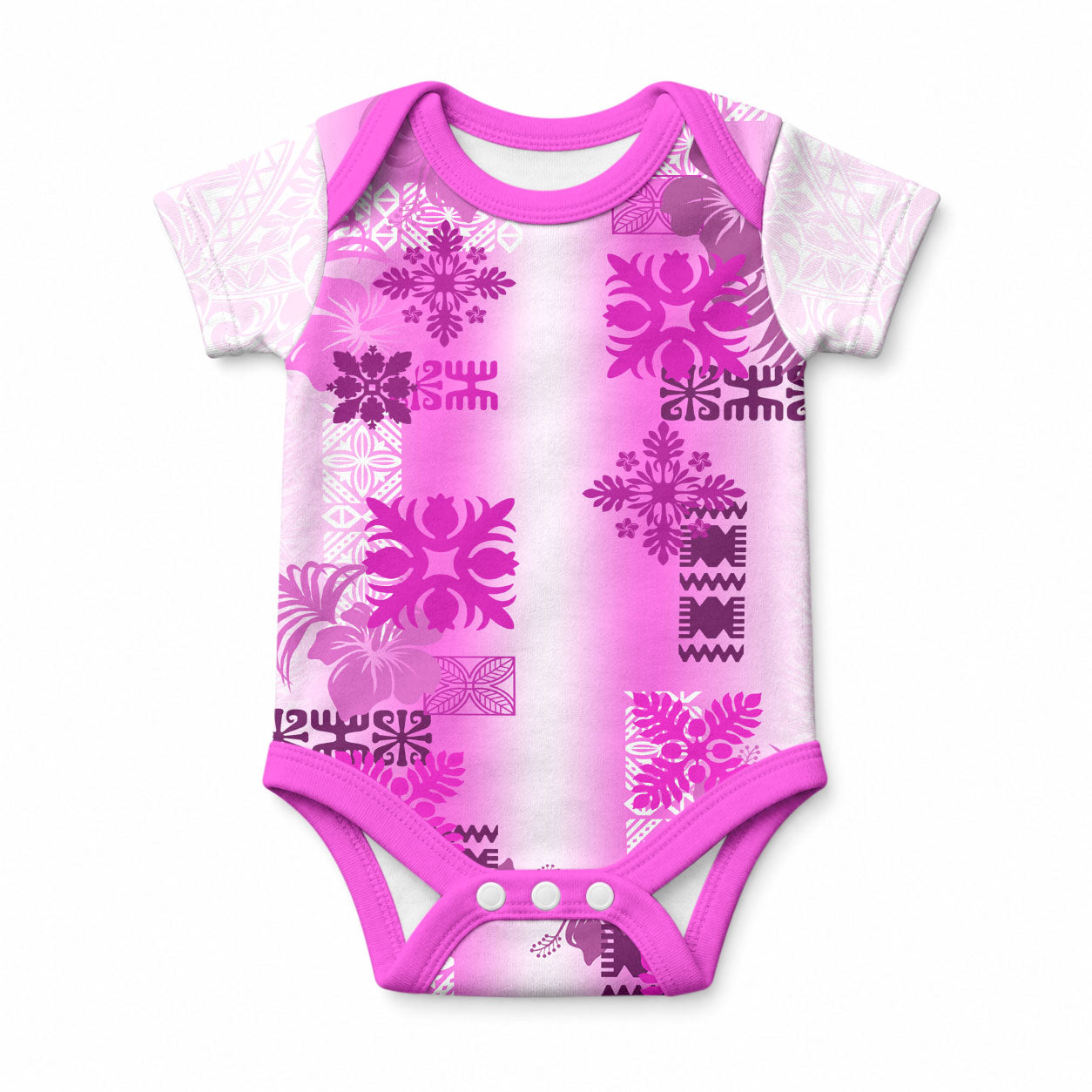 Hawaiian Quilt Baby Onesie Vintage Pattern Pink