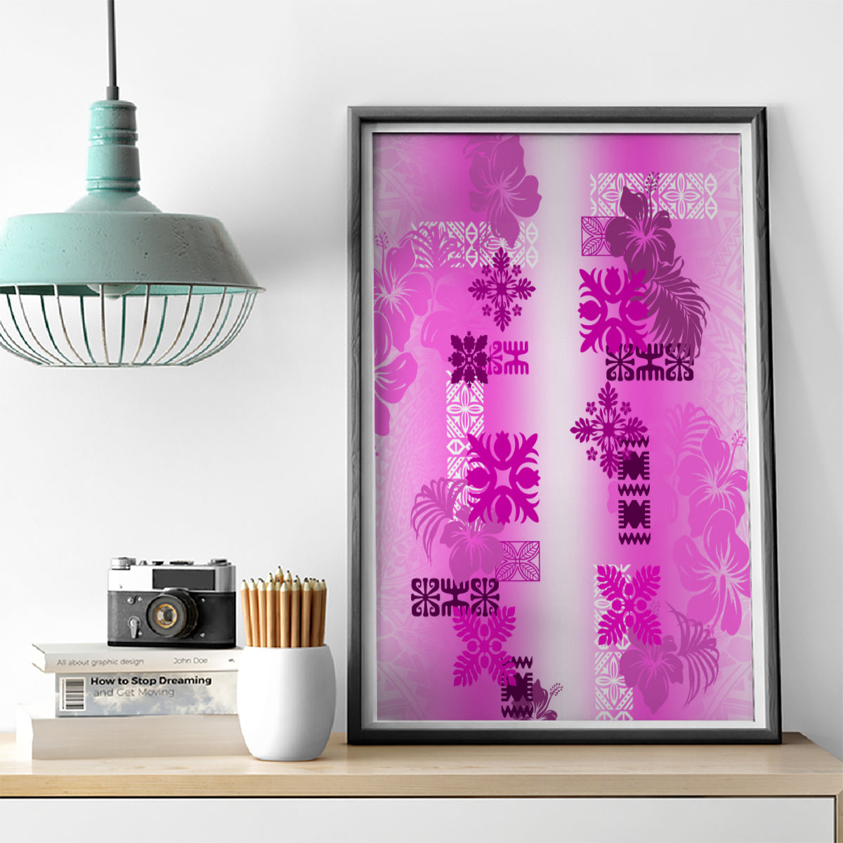 Hawaiian Quilt Canvas Wall Art Vintage Pattern Pink LT05 - Polynesian Pride