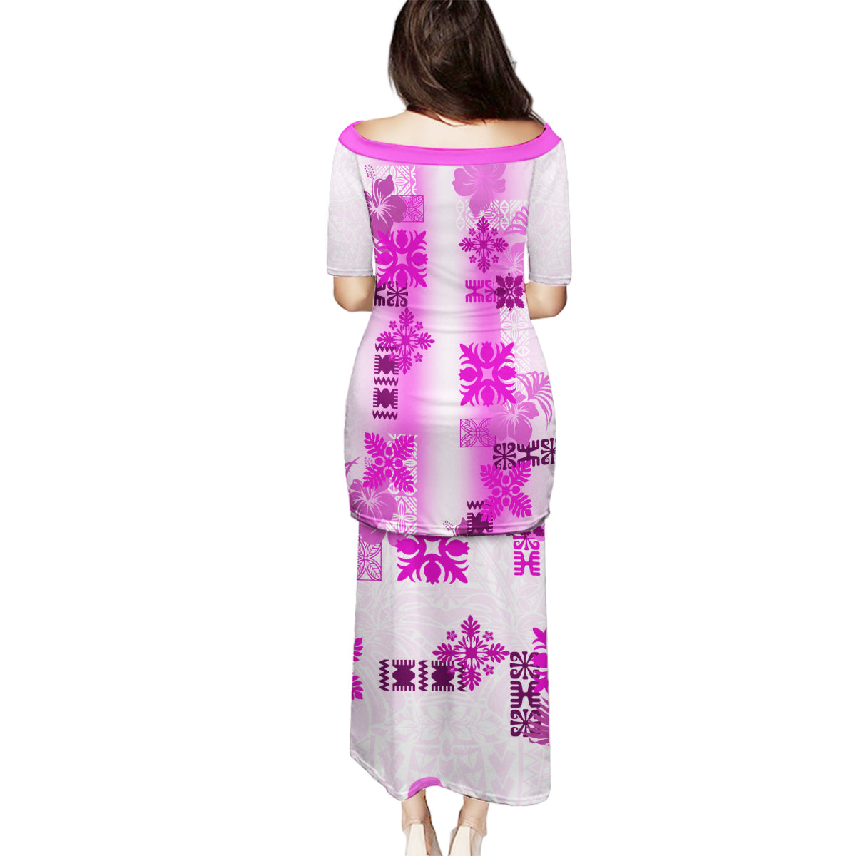 Hawaiian Quilt Family Matching Puletasi Dress and Hawaiian Shirt Vintage Pattern Pink LT05 - Polynesian Pride