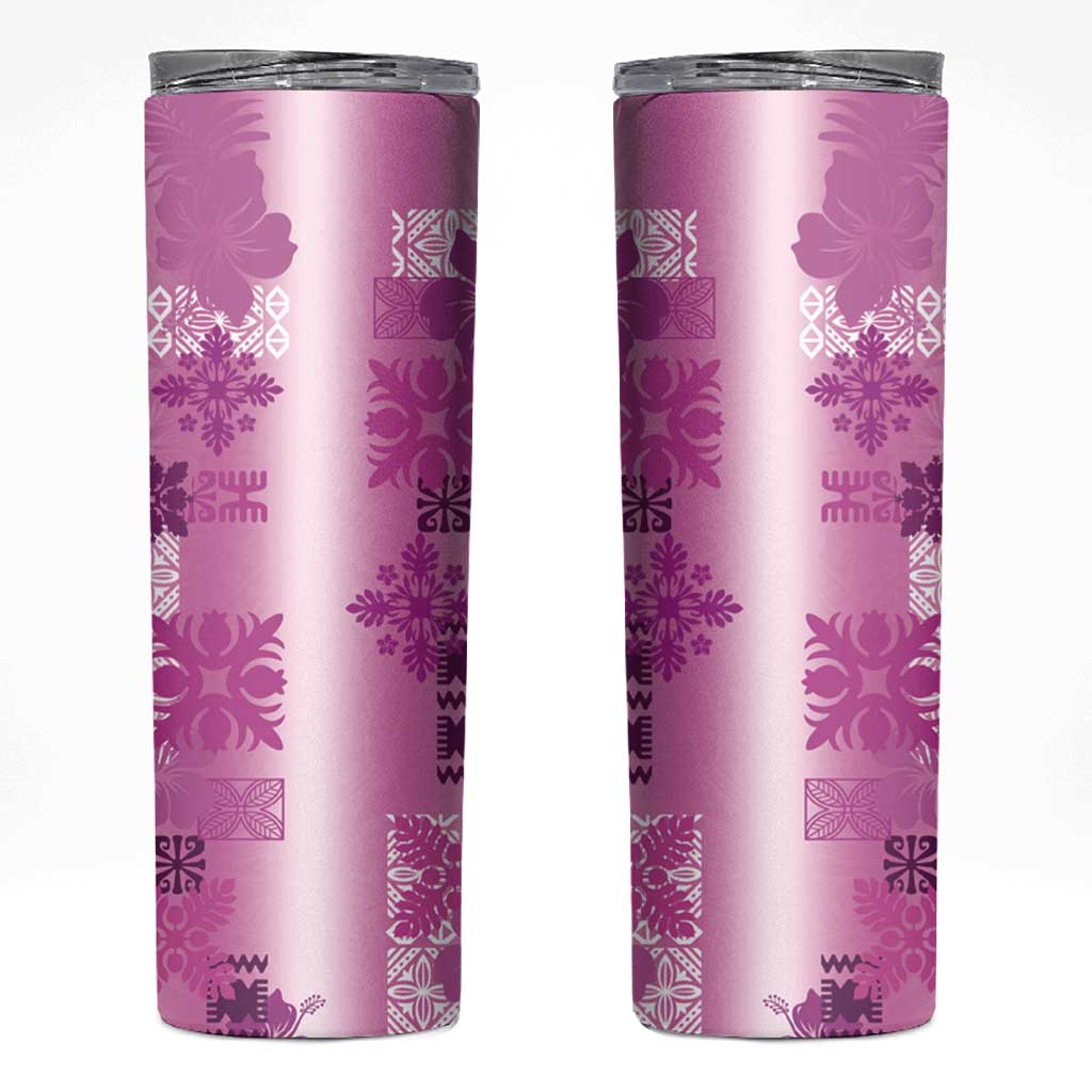 Hawaiian Quilt Skinny Tumbler Vintage Pattern Pink