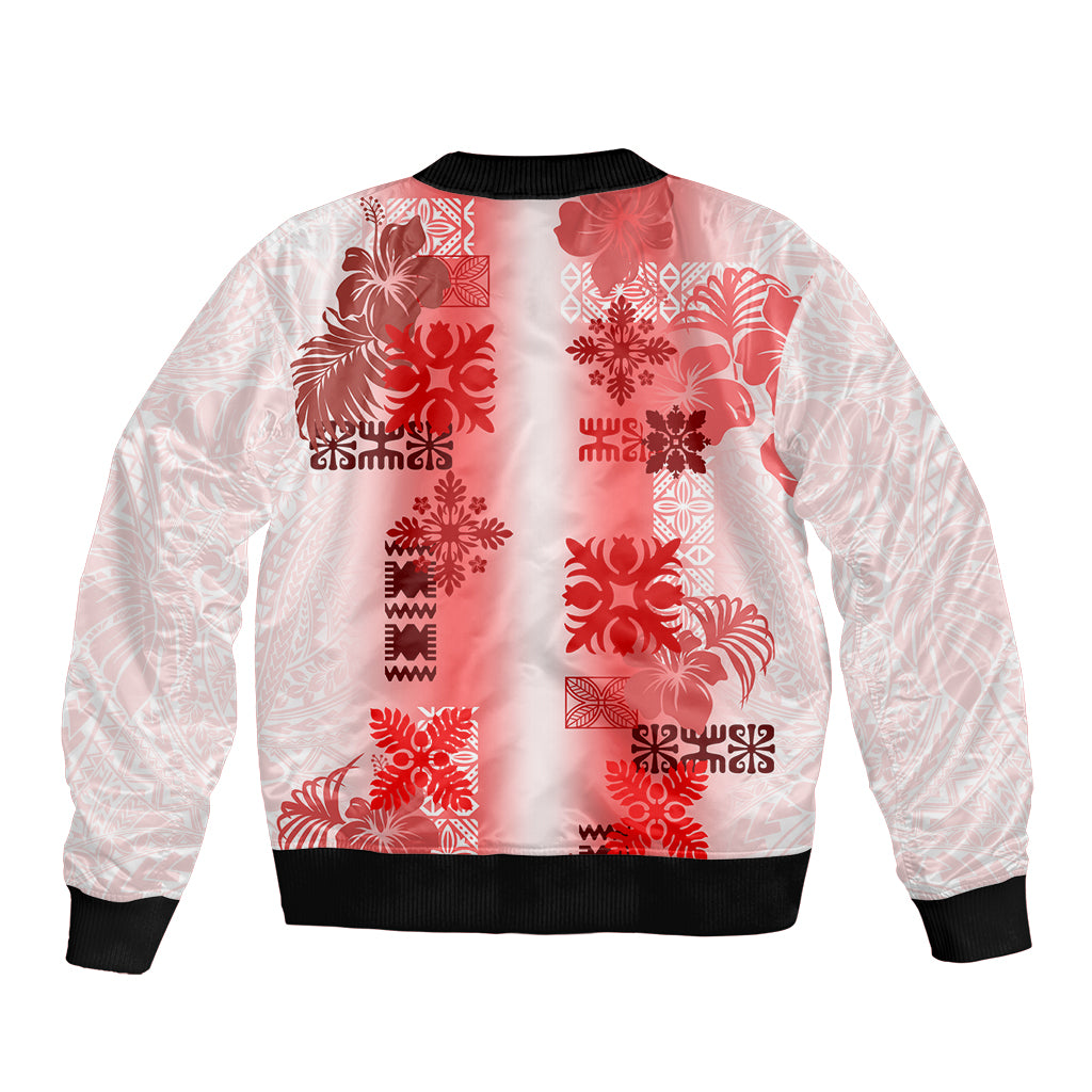 Hawaiian Quilt Sleeve Zip Bomber Jacket Vintage Pattern Red LT05 - Polynesian Pride