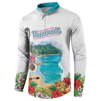 Aloha Hawaii Waikiki Beach Landscape Button Sweatshirt