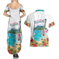 Aloha Hawaii Waikiki Beach Landscape Couples Matching Summer Maxi Dress and Hawaiian Shirt