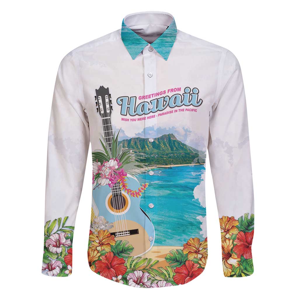 Aloha Hawaii Waikiki Beach Landscape Family Matching Long Sleeve Bodycon Dress and Hawaiian Shirt