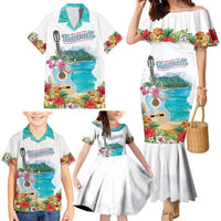 Aloha Hawaii Waikiki Beach Landscape Family Matching Mermaid Dress and Hawaiian Shirt