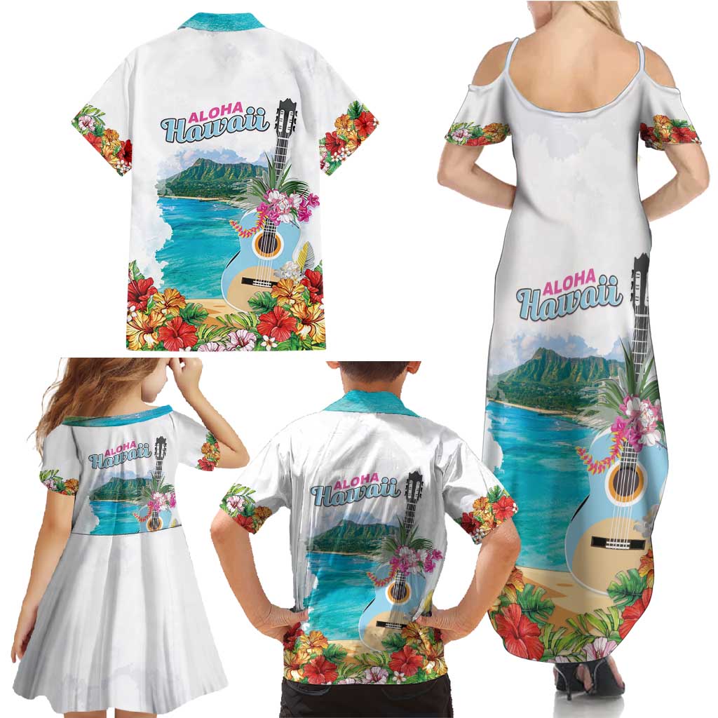 Aloha Hawaii Waikiki Beach Landscape Family Matching Summer Maxi Dress and Hawaiian Shirt